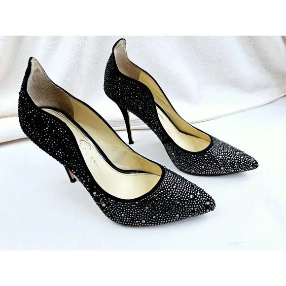 Jessica Simpson Size 8M Women's Black Studded Pointed Toe Slip On Stiletto Heels - Picture 10 of 13